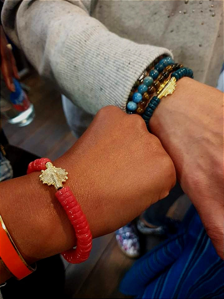 CAMÉLÉON - Bracelet rouge- perles africaines krobo