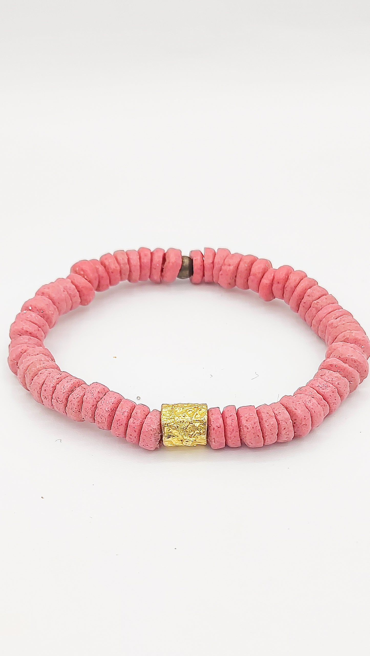 CAMÉLÉON DORÉ - bracelet rose- perles africaines krobo