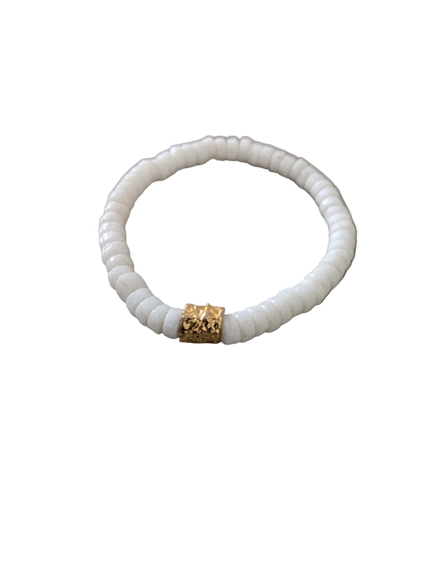 CAMÉLÉON DORÉ - bracelet blanc- perles africaines krobo