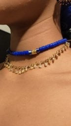 CAMÉLÉON- Collier bleu en perles fines Krobo- poids Akan