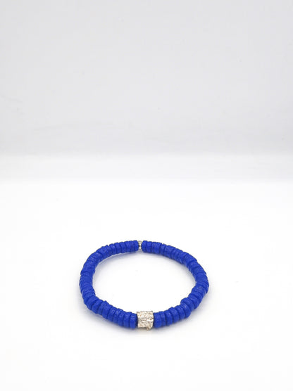 [[ CAMALEÓN DE PLATA ]] - Pulsera azul - Cuentas krobo africanas