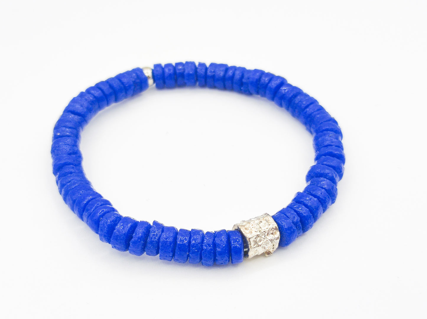 [[ CAMALEÓN DE PLATA ]] - Pulsera azul - Cuentas krobo africanas