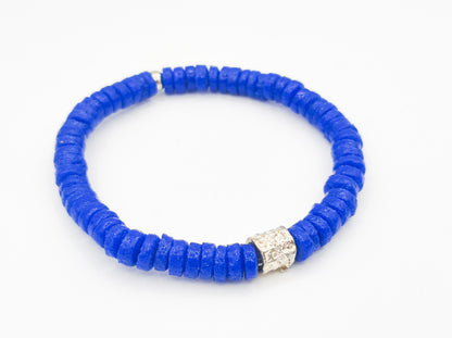 [[ CAMALEÓN DE PLATA ]] - Pulsera azul - Cuentas krobo africanas