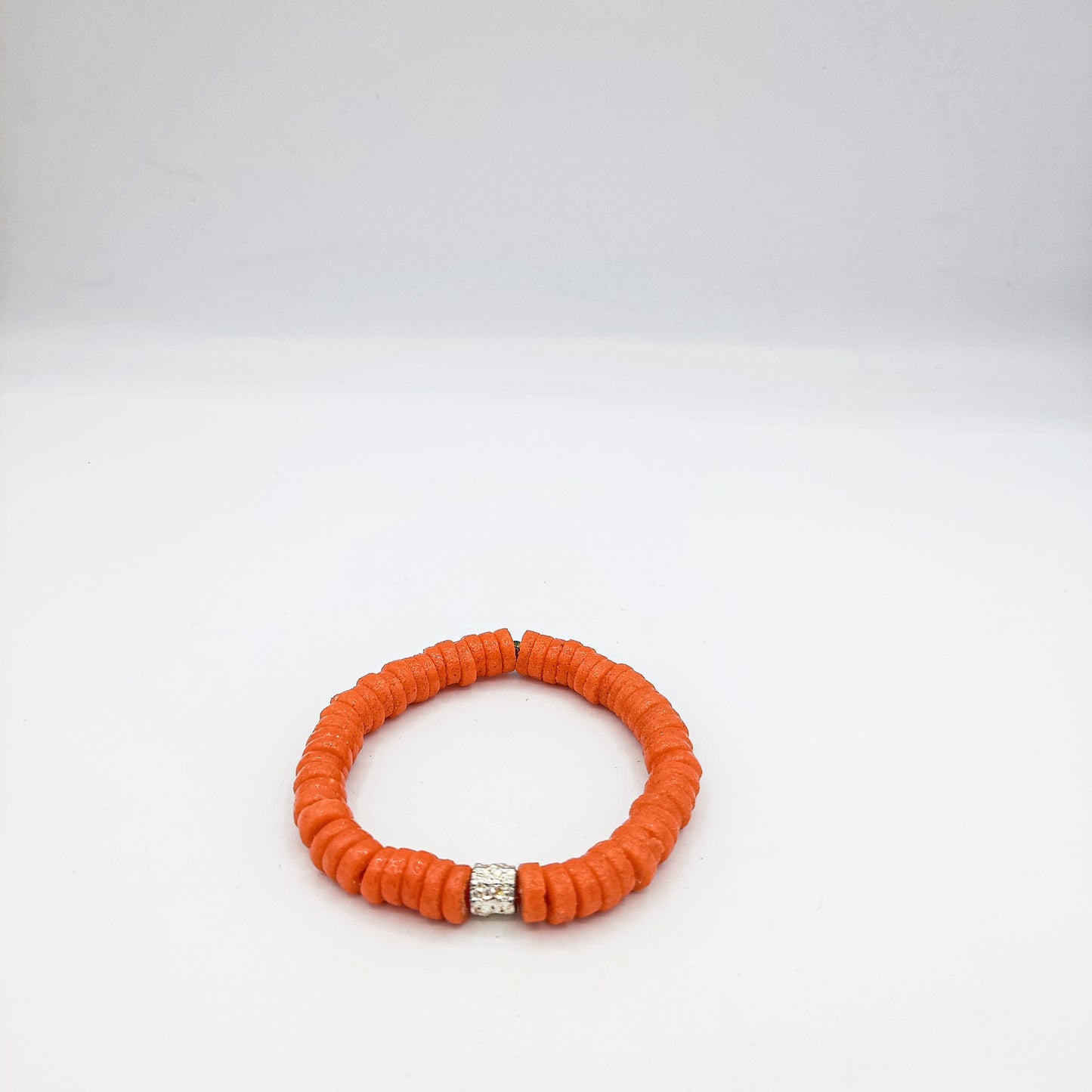 CAMÉLÉON ARGENT - bracelet orange- perles africaines krobo