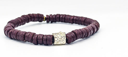CAMÉLÉON ARGENT- bracelet marron- perles africaines krobo