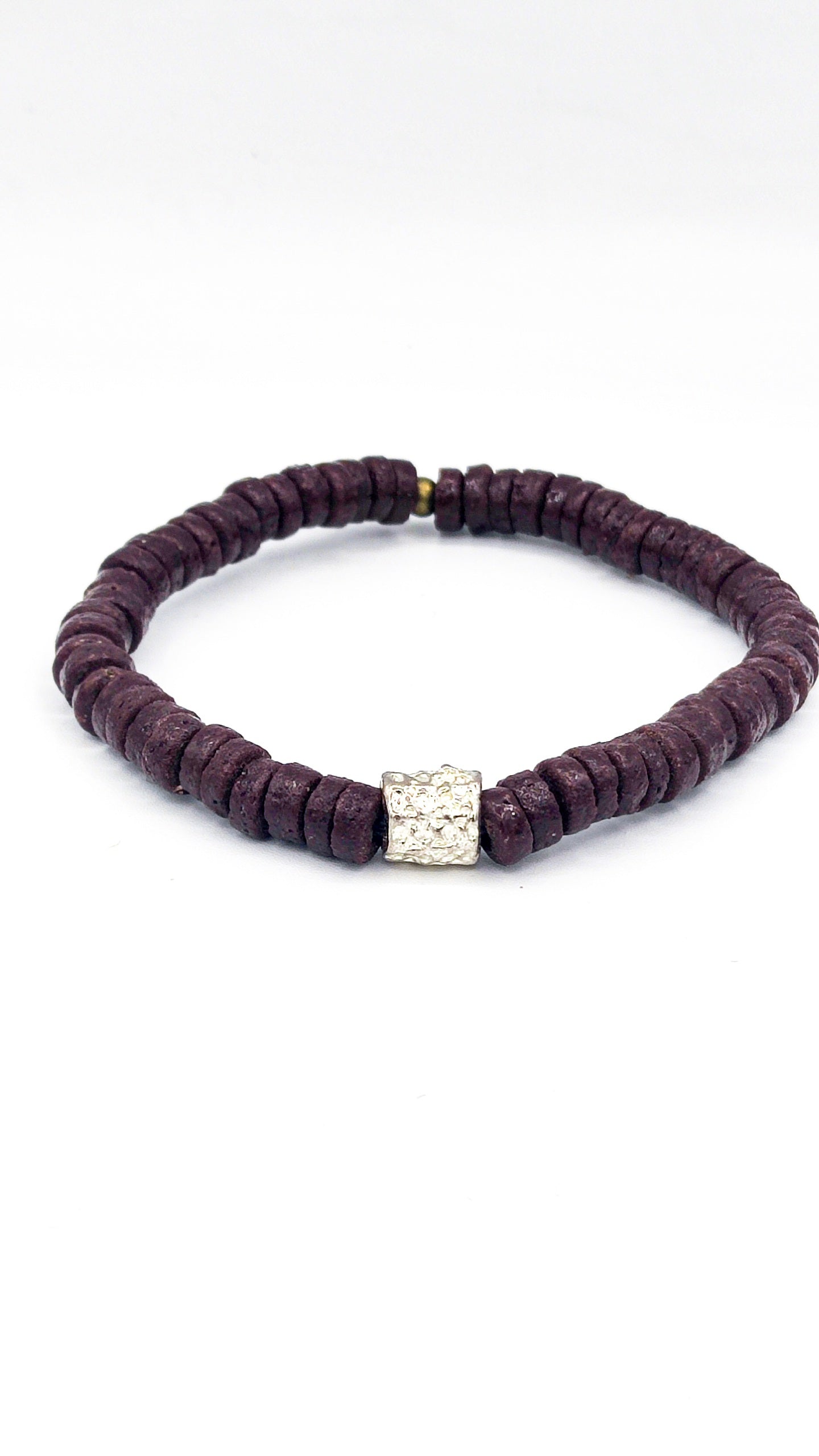 CAMÉLÉON ARGENT- bracelet marron- perles africaines krobo