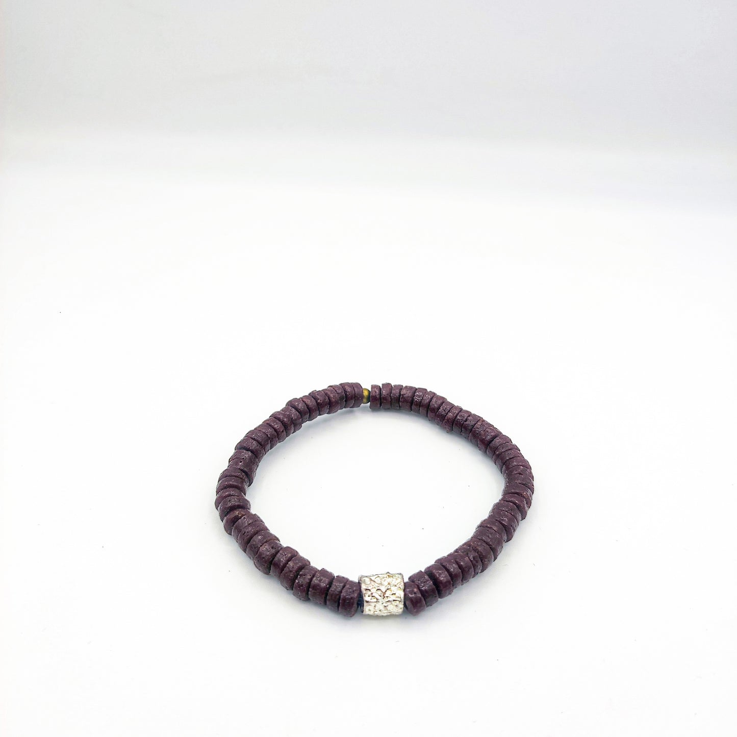 CAMÉLÉON ARGENT- bracelet marron- perles africaines krobo