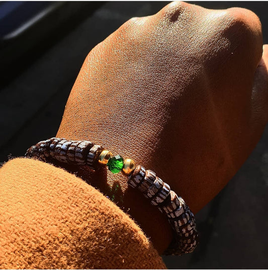 GNONLIVI- pulsera verde- Cuentas krobo africanas