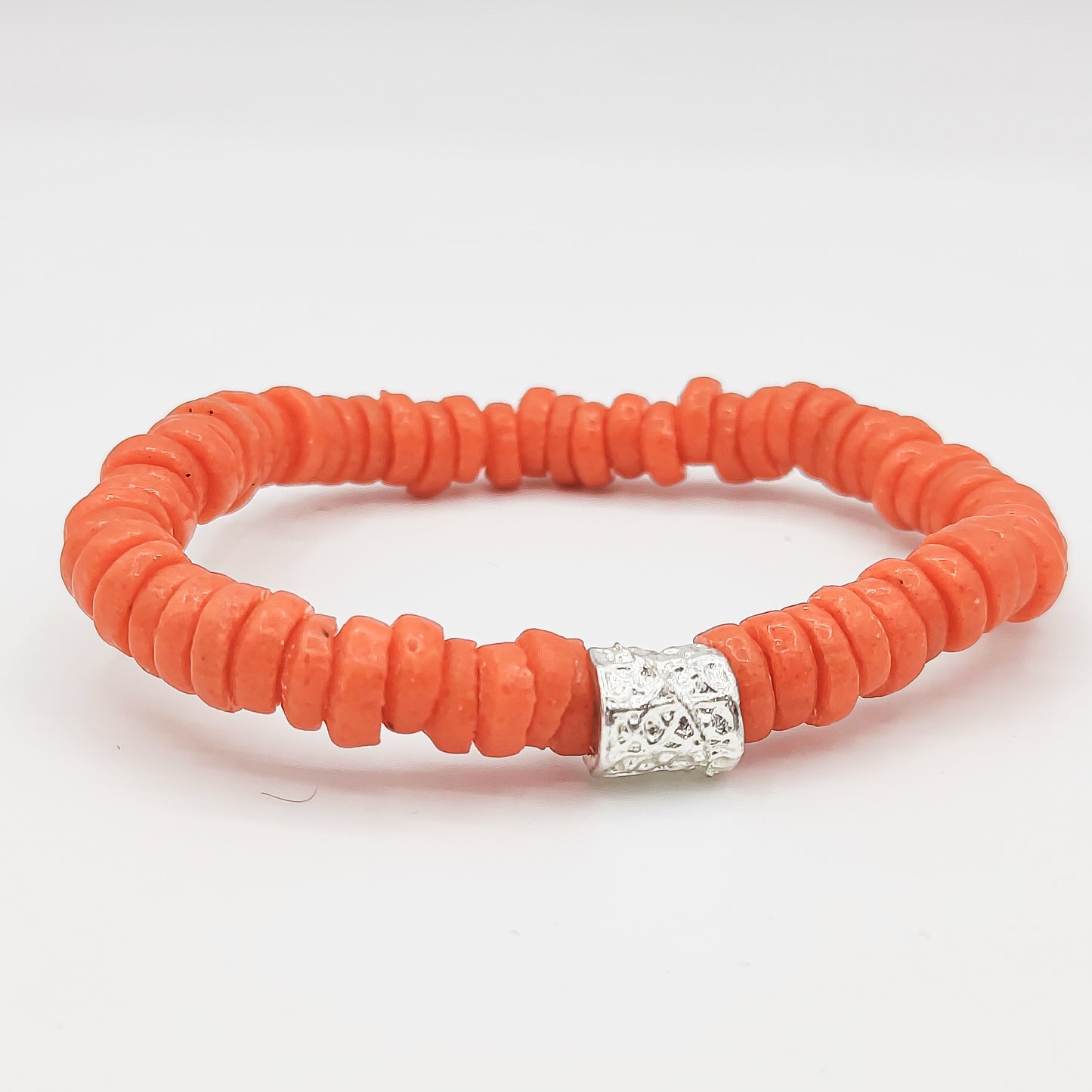 CAMÉLÉON ARGENT - bracelet orange- perles africaines krobo