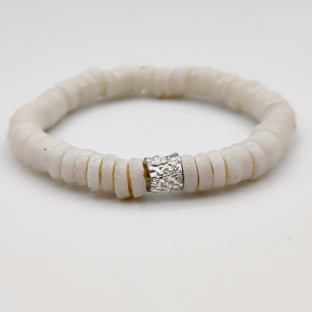 CAMÉLÉON ARGENT- bracelet blanc- perles africaines krobo