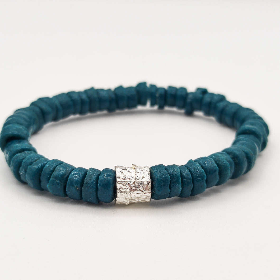 CAMÉLÉON ARGENT- bracelet vert-perles africaines krobo