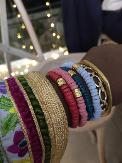 [[ GOLDEN CHAMELEON ]] - pulsera rosa - cuentas krobo africanas