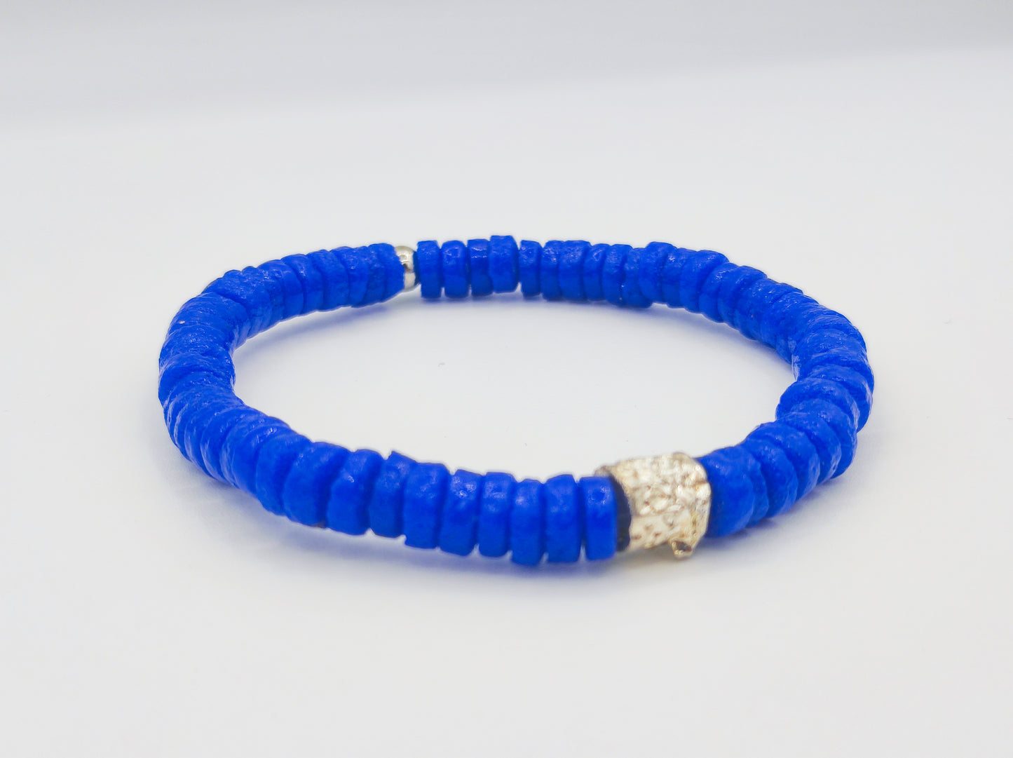 [[ CAMALEÓN DE PLATA ]] - Pulsera azul - Cuentas krobo africanas