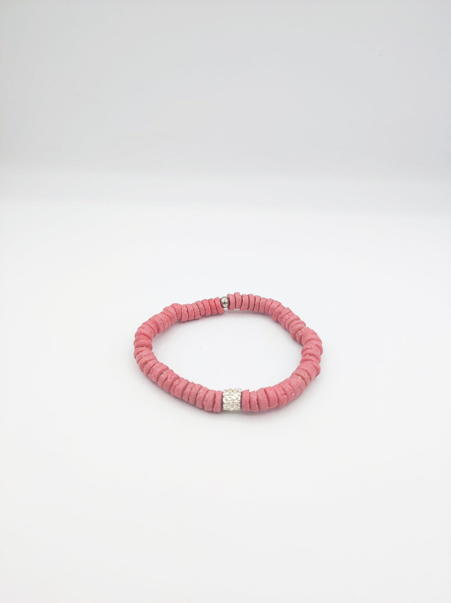 CAMÉLÉON ARGENT - Bracelet rose- perles africaines krobo