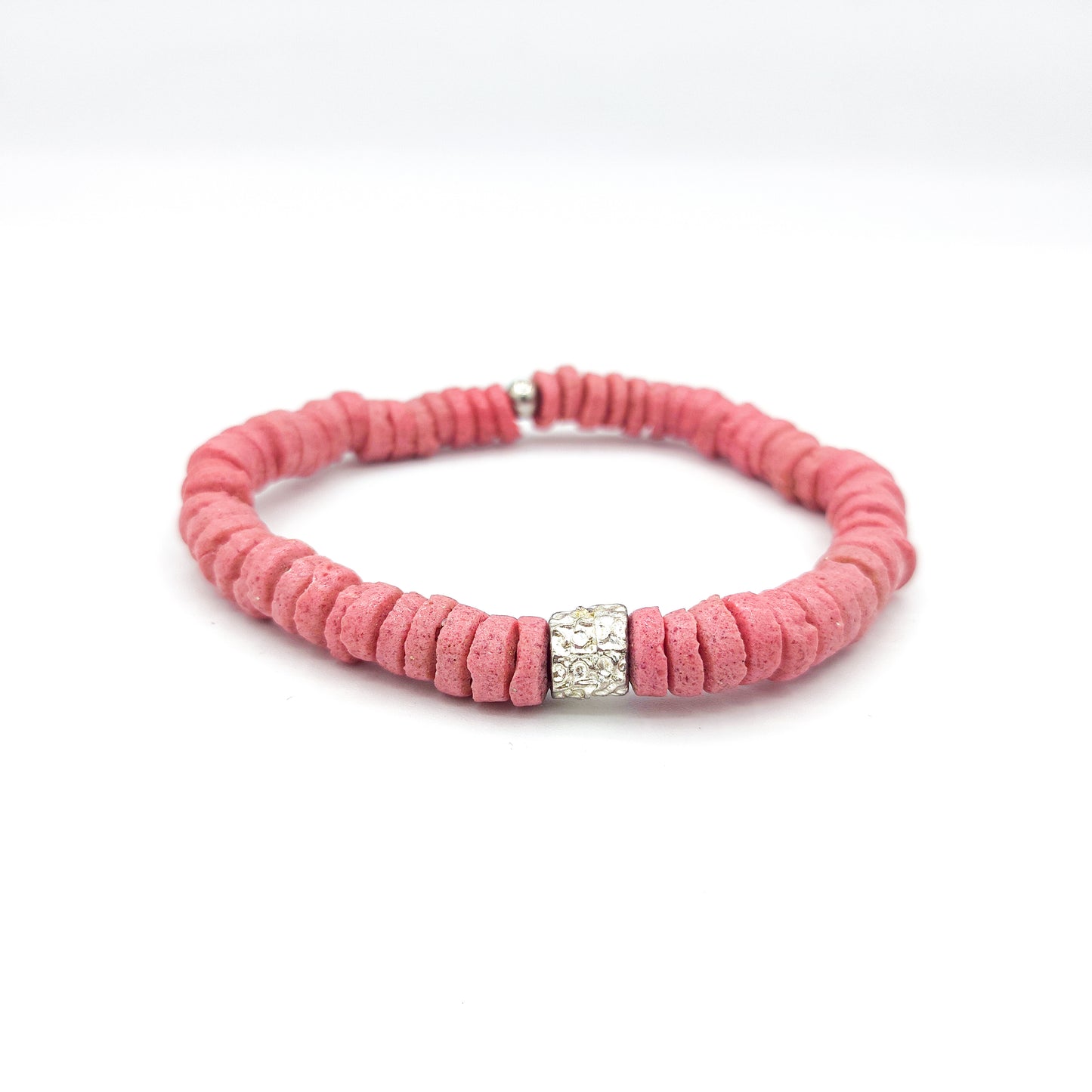 CAMÉLÉON ARGENT - Bracelet rose- perles africaines krobo