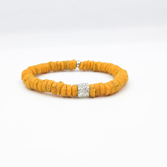 CAMÉLÉON ARGENT- bracelet jaune poivré- perles africaines krobo
