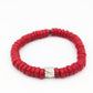 CAMÉLÉON ARGENT - bracelet rouge- perles africaines krobo