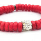 CAMÉLÉON ARGENT - bracelet rouge- perles africaines krobo