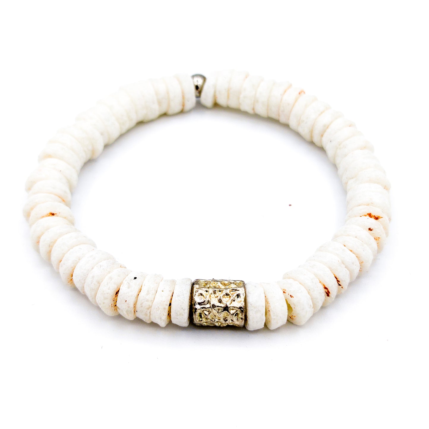 CAMÉLÉON ARGENT- bracelet blanc- perles africaines krobo