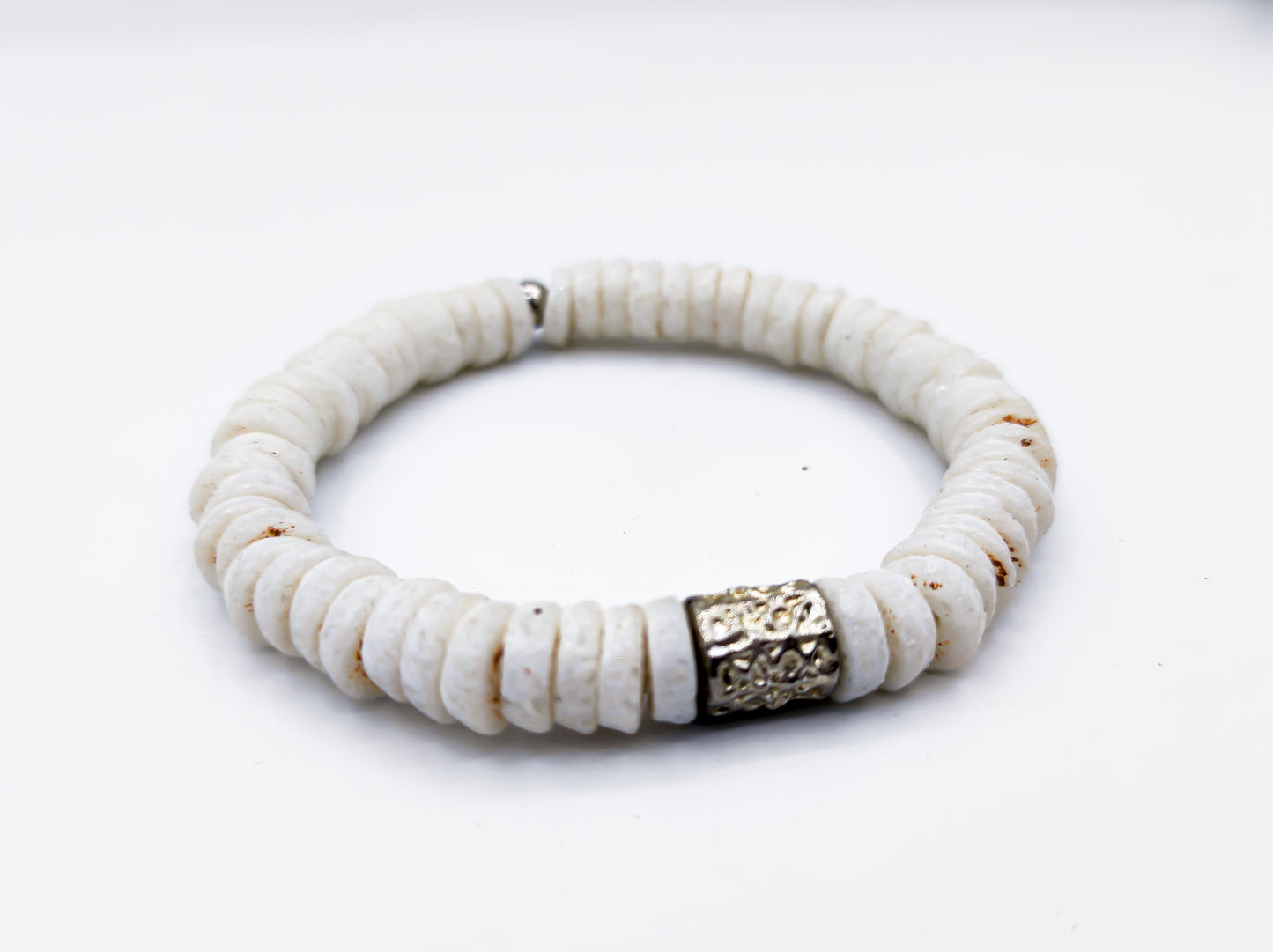 CAMÉLÉON ARGENT- bracelet blanc- perles africaines krobo