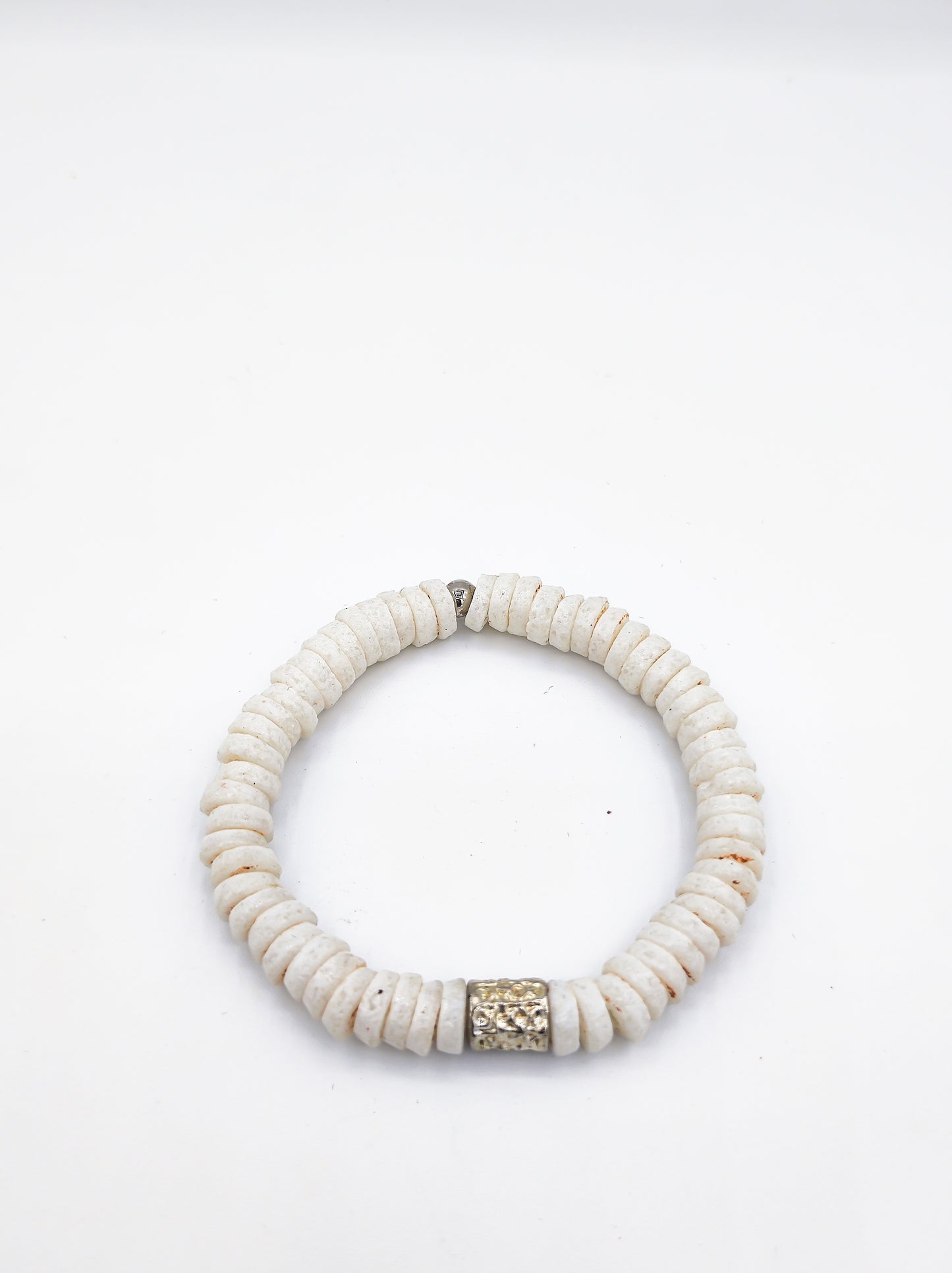 CAMÉLÉON ARGENT- bracelet blanc- perles africaines krobo