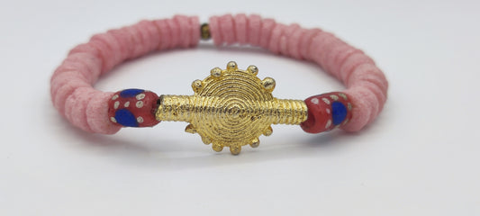 CAMÉLÉON FLORAL - Bracelet rose et rouge en perles africaines Krobo