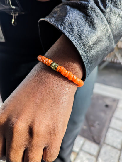 [[ GOLDEN CHAMELEON ]] - pulsera naranja - cuentas krobo africanas 