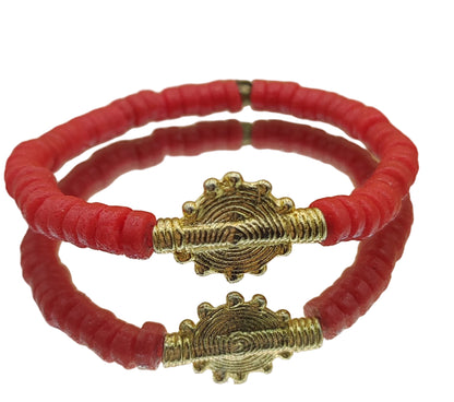 [[ CAMALEÓN ]] - Pulsera roja - Cuentas krobo africanas