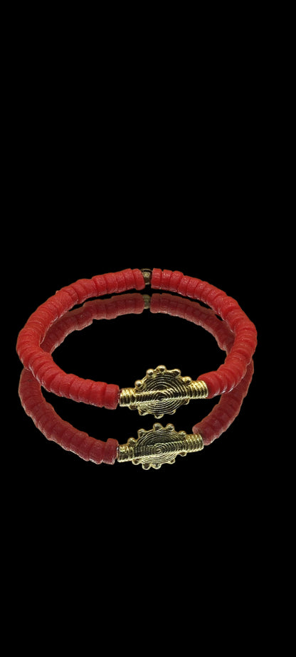 [[ CAMALEÓN ]] - Pulsera roja - Cuentas krobo africanas