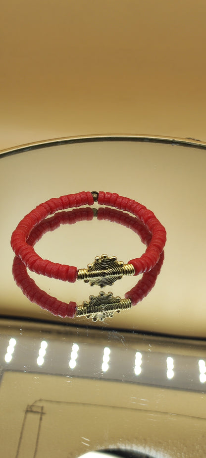 [[ CAMALEÓN ]] - Pulsera roja - Cuentas krobo africanas