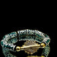 ALVÉOLE- bracelet vert et beige- perles africaines Krobo- poids akan solaire