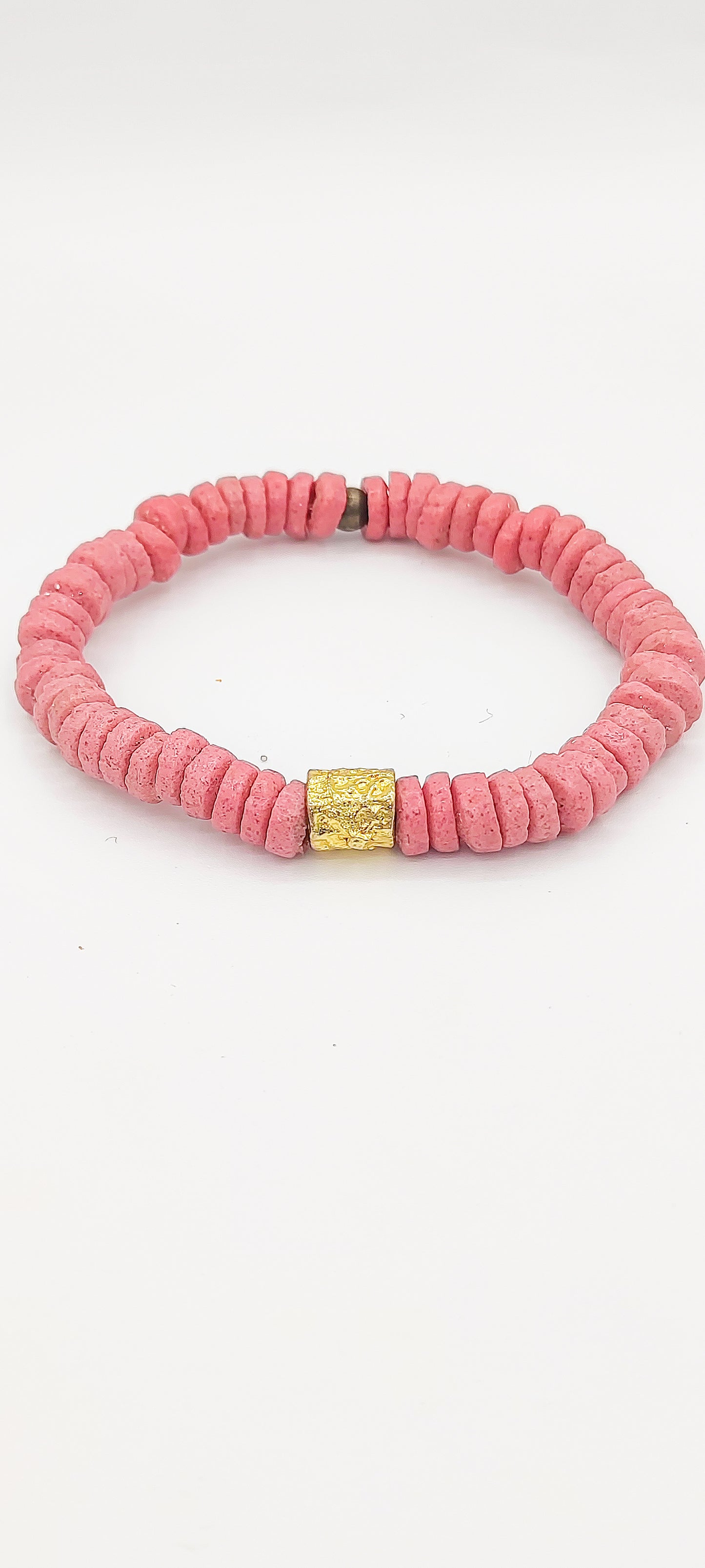 CAMÉLÉON DORÉ - bracelet rose- perles africaines krobo