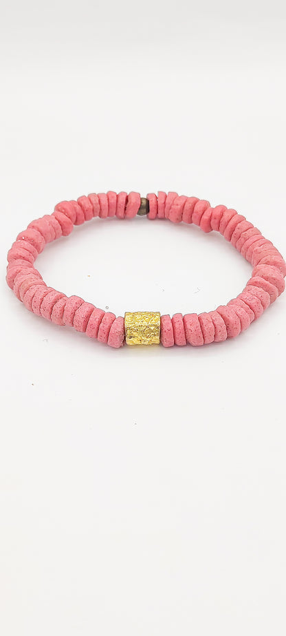 [[ GOLDEN CHAMELEON ]] - pulsera rosa - cuentas krobo africanas