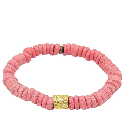 [[ GOLDEN CHAMELEON ]] - pulsera rosa - cuentas krobo africanas