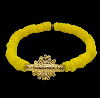 [[ CHAMELEON ]]- Pulsera amarilla fluorescente- Cuentas krobo africanas 