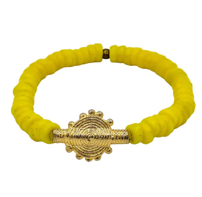 [[ CHAMELEON ]]- Pulsera amarilla fluorescente- Cuentas krobo africanas 