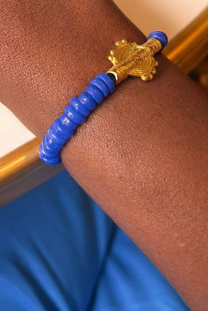 CAMÉLÉON- Bracelet bleu roi- perles africaines krobo