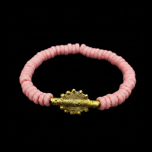 CAMÉLÉON.             Bracelet rose.                Perle akan couleur or