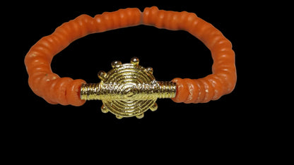 [[ CHAMELEON ]]- Pulsera naranja- Cuentas krobo africanas 