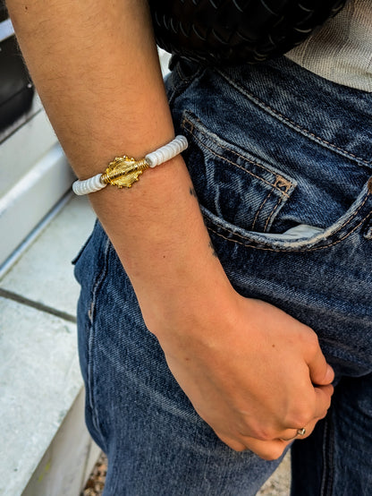 [[ CHAMELEON ]] - Pulsera blanca - Cuentas krobo africanas