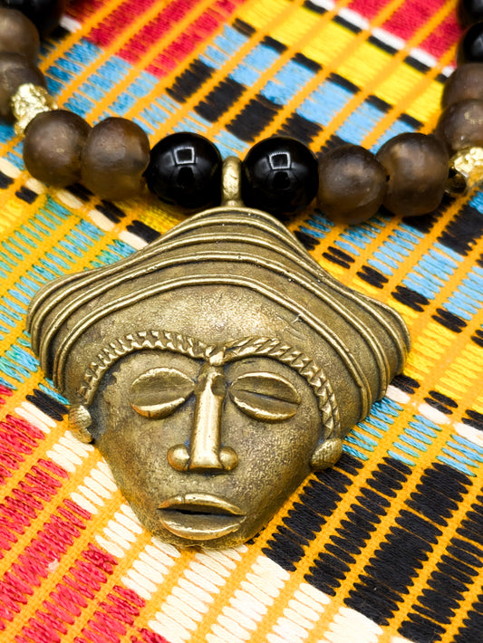 APOGÉE - collier noir tête- moyen- Perles africaines krobo- 4
