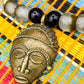 APOGÉE - collier noir tête- moyen- Perles africaines krobo- 16