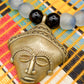 APOGÉE - collier noir tête- moyen- Perles africaines krobo- 5