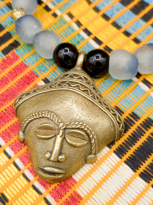 APOGÉE - collier noir tête- moyen- Perles africaines krobo- 5