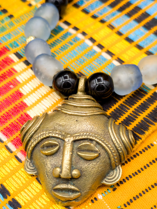 APOGÉE - collier noir tête- moyen- Perles africaines krobo- 6