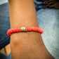 CAMÉLÉON ARGENT - bracelet rouge- perles africaines krobo