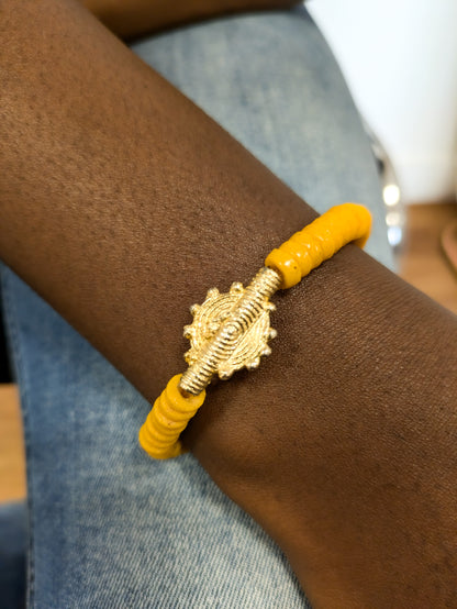 [[ CHAMELEON ]]- pulsera amarilla- Cuentas krobo africanas 