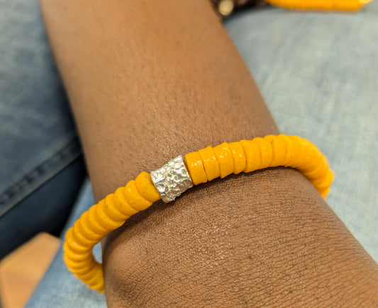 CAMÉLÉON ARGENT- bracelet jaune - perles africaines krobo