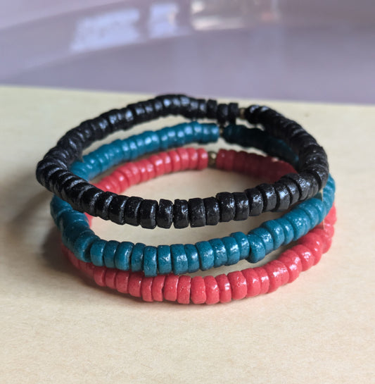 CAMÉLÉON Fusion- bracelet vert/ rouge/ noir - perles africaines krobo
