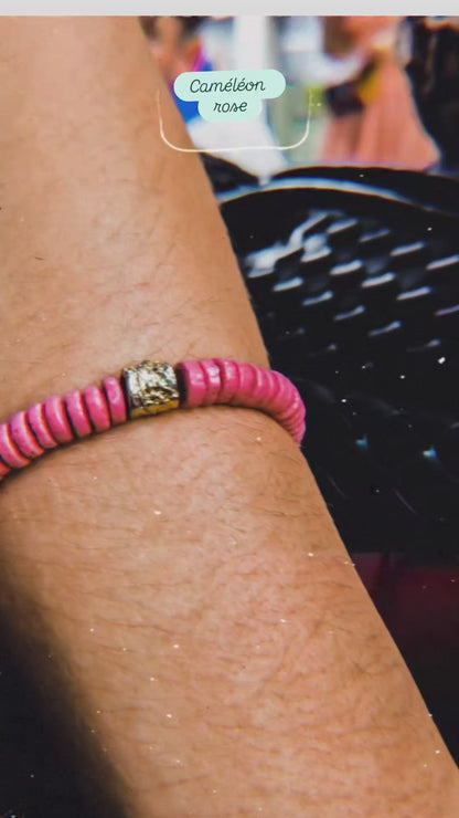[[ GOLDEN CHAMELEON ]] - pulsera rosa - cuentas krobo africanas